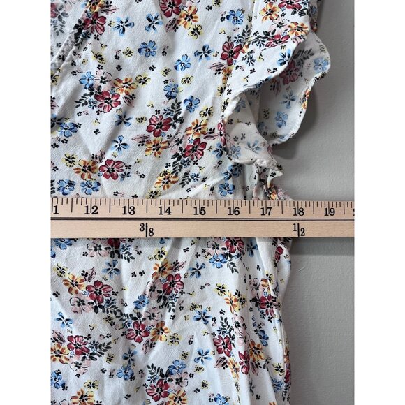 Floral Print‎ LOFT Outlet Women’s Short Sleeve Blouse Top With Ruffle Sleeves - Picture 3 of 7